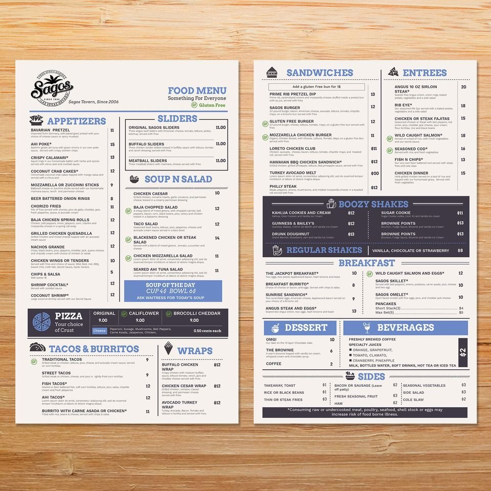 Sago's Tavern — Food Menu - Graphic Design