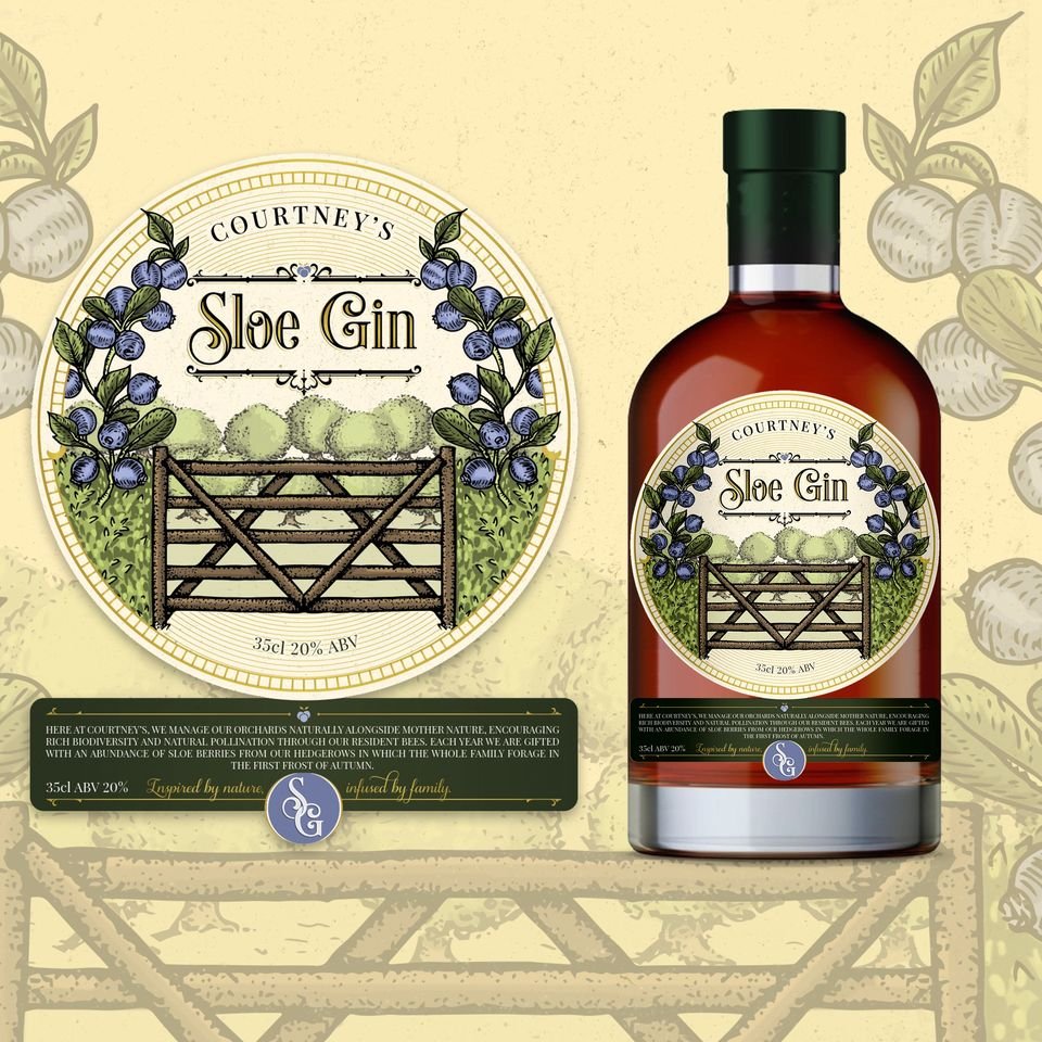 Courtney's Sloe Gin — Label Packaging - Graphic Design