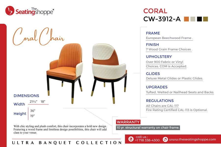 The Seating Shoppe — Coral Chair Spec Sheet - Graphic Design